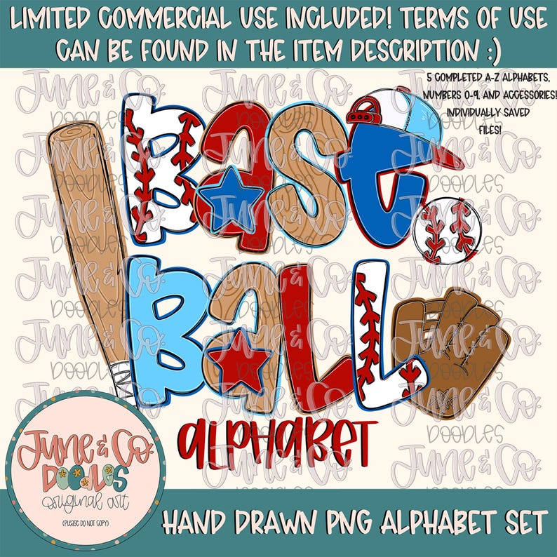 Baseball Alphabet Set- PNG| Baseball Doodle Alpha| Individually Saved ...