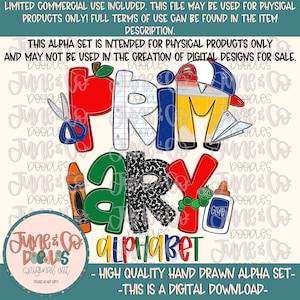 Primary Alphabet Set- PNG| Boys Back To School Themed Doodle Letters| Individually Saved Letters| A-Z Doodle Letters PNG| Digital Download