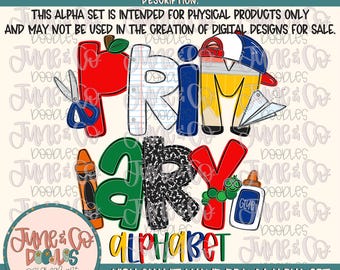 Primary Alphabet Set- PNG| Boys Back To School Themed Doodle Letters| Individually Saved Letters| A-Z Doodle Letters PNG| Digital Download