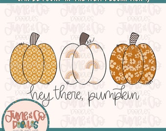 Hey There Pumpkin PNG| Boho Pumpkin Trio Sublimation File| Autumn Season Shirt Design| Hand Drawn Printable Art| Instant Download