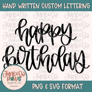 Letras de feliz cumpleaños PNG/ Caligrafía de cumpleaños/ Letras para pancartas de fiesta/ Letras para tarjetas de felicitación/ Letras SVG hechas a mano/ Descarga instantánea