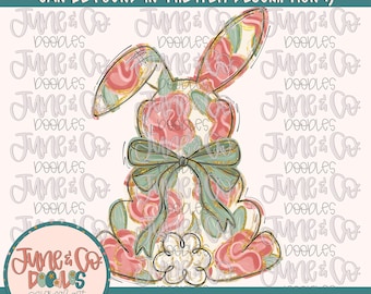 Painted Floral Bunny PNG| Coquette Easter Bunny Sublimation File| Girly Easter Holiday Shirt Design| Hand Drawn Art| Digital Download