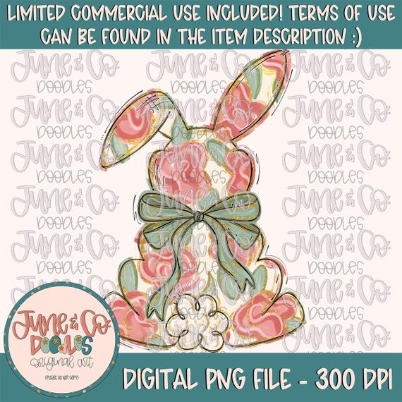 Painted Floral Bunny PNG| Coquette Easter Bunny Sublimation File| Girly Easter Holiday Shirt Design| Hand Drawn Art| Digital Download