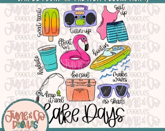 Lake Days PNG| Lake Things Sublimation File| Summer Time Doodles| Lake Fun Shirt Design| Hand Lettered Printable Art| Instant Download