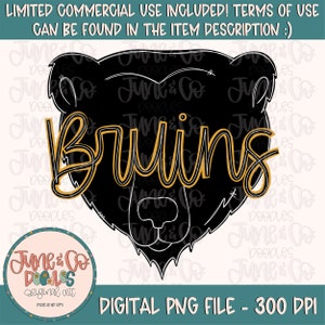 Bruins Mascot PNG| Custom School Mascot Sublimation File| School Spirit Shirt Design| Hand Lettered Printable Art| Instant Download