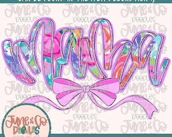 Bright Floral Mama PNG| Mama With Bow Sublimation File| Floral Mother's Day Shirt Design| Hand Lettered Printable Art| Digital Download
