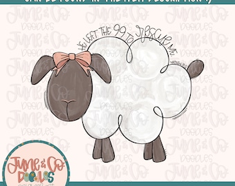 He Left The 99 Sheep With Bow PNG| Sheep Doodle Sublimation File| Christian Spring Shirt Design| Hand Painted Printable Art|Instant Download