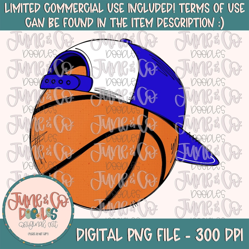 Puede incluir: Una ilustraci&oacute;n digital de una pelota de baloncesto con una gorra de b&eacute;isbol azul y blanca. La pelota de baloncesto es naranja con l&iacute;neas negras y un contorno blanco. La gorra tiene una visera azul y una corona blanca.