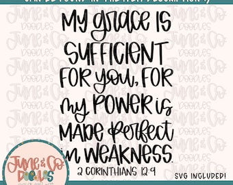 My Grace Is Sufficient Lettering PNG| 2 Corinthians 12:9 SVG| Bible Verse Shirt Design| Faith Printable Art| Instant Download