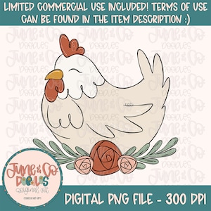 Spring Chicken PNG| Floral Chicken Sublimation File| Country Farmhouse Doodle| Hand Lettered Printable Art| Instant Download