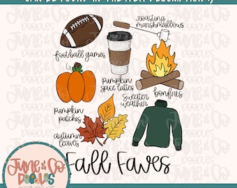Fall Faves PNG| Fall Season Sublimation File| Favorite Fall Things Shirt Design| Hand Lettered Printable Art| Instant Download