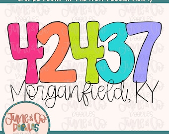 Custom City, State Zip Code PNG| State of Kentucky Sublimation File| Home Town Shirt Design| Hand Lettered Printable Art| Instant Download