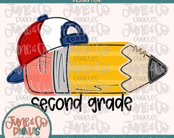 Jongens tweedegraads potlood, png| Sublimatiebestand potlood met omgekeerde hoed| Ontwerp op basisniveau| Handgetekende kunst| Digitale download