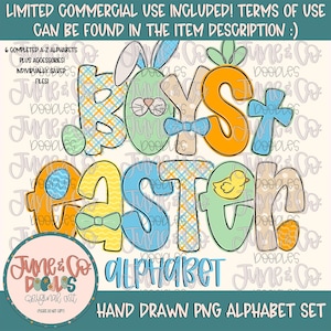 Conjunto de alfabeto de Pascua para niños: PNG/ Alfabeto de garabatos de Pascua/ Letras guardadas individualmente/ Letras festivas/ Letras de garabatos de la A a la Z PNG/ Descarga digital