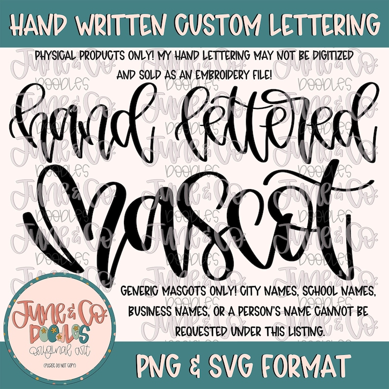 Hand Lettered Mascot PNG/SVG| Made To Order Modern Calligraphy Sublimation File| Hand Lettering By Request| Printable Art| Digital Download bild 1
