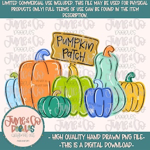 Boys Pumpkin Patch PNG| Vibrant Colored Pumpkins Digital File| Boys Fall Shirt Design| Hand Drawn Art| Digital Download