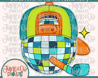 Boule disco cool PNG | Fichier de sublimation boule disco dans le chapeau | Design de chemise de Saint-Sylvestre pour garçon | Art imprimable dessiné à la main | Téléchargement numérique