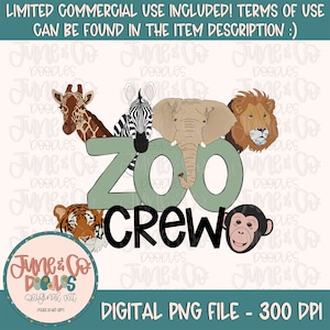 Zoo Crew PNG| Kids Zoo Animals Sublimation File| Kids Zoo Shirt Design| Hand Drawn Digital Art| Printable Art For Summer| Instant Download