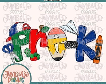 Boys Pre-K PNG| Cool Back To School Sublimation File| Little Boy Elementary Grade Level Design| Hand Drawn Art| Digital Download