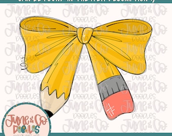 Pencil Bow PNG| Girly Back To School Sublimation File| Coquette Teacher Shirt Design| Hand Sketched Printable Art| Instant Download