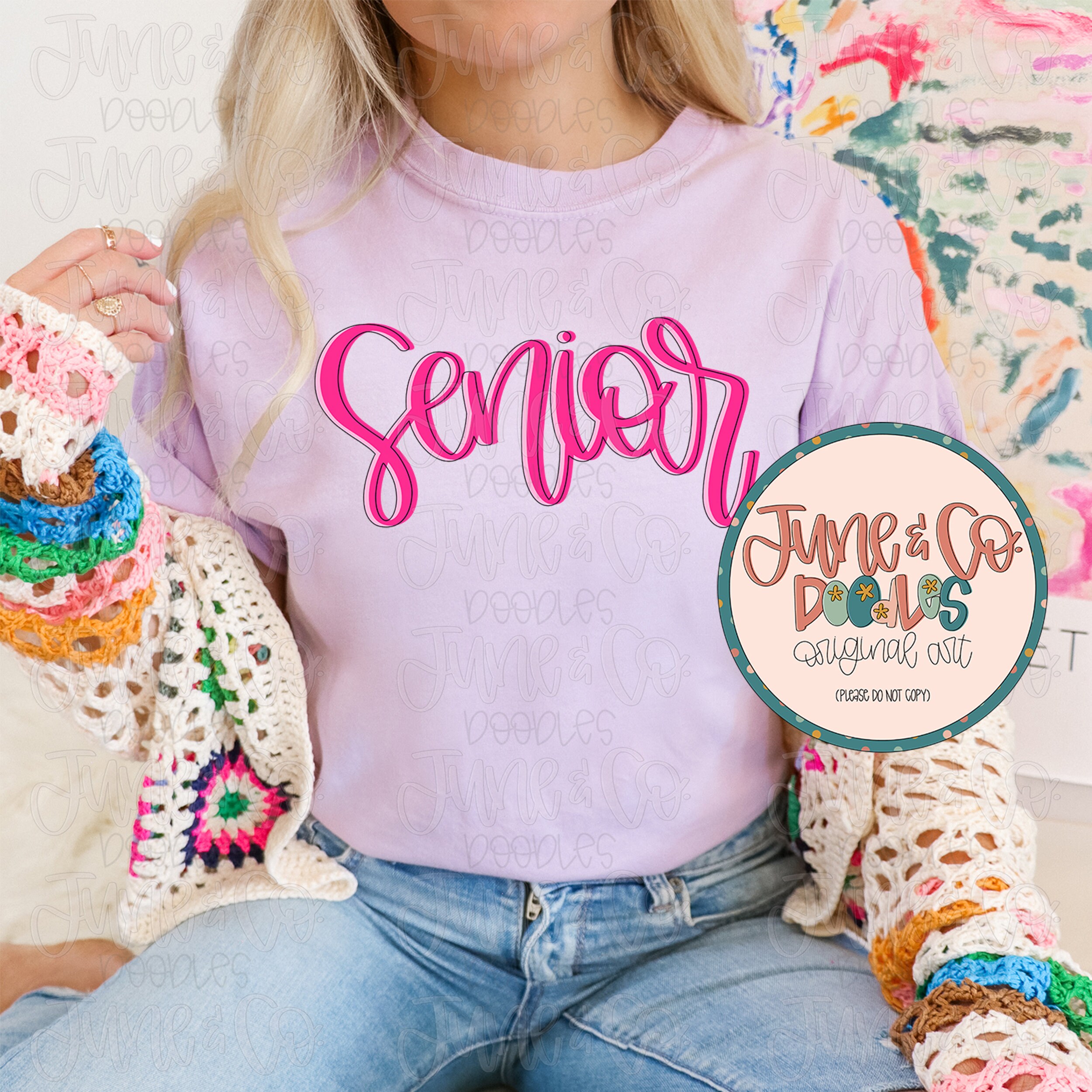 Senior Lettering Colorful Pink Senior Lettering PNG| Girly Back to School Sublimation File ...