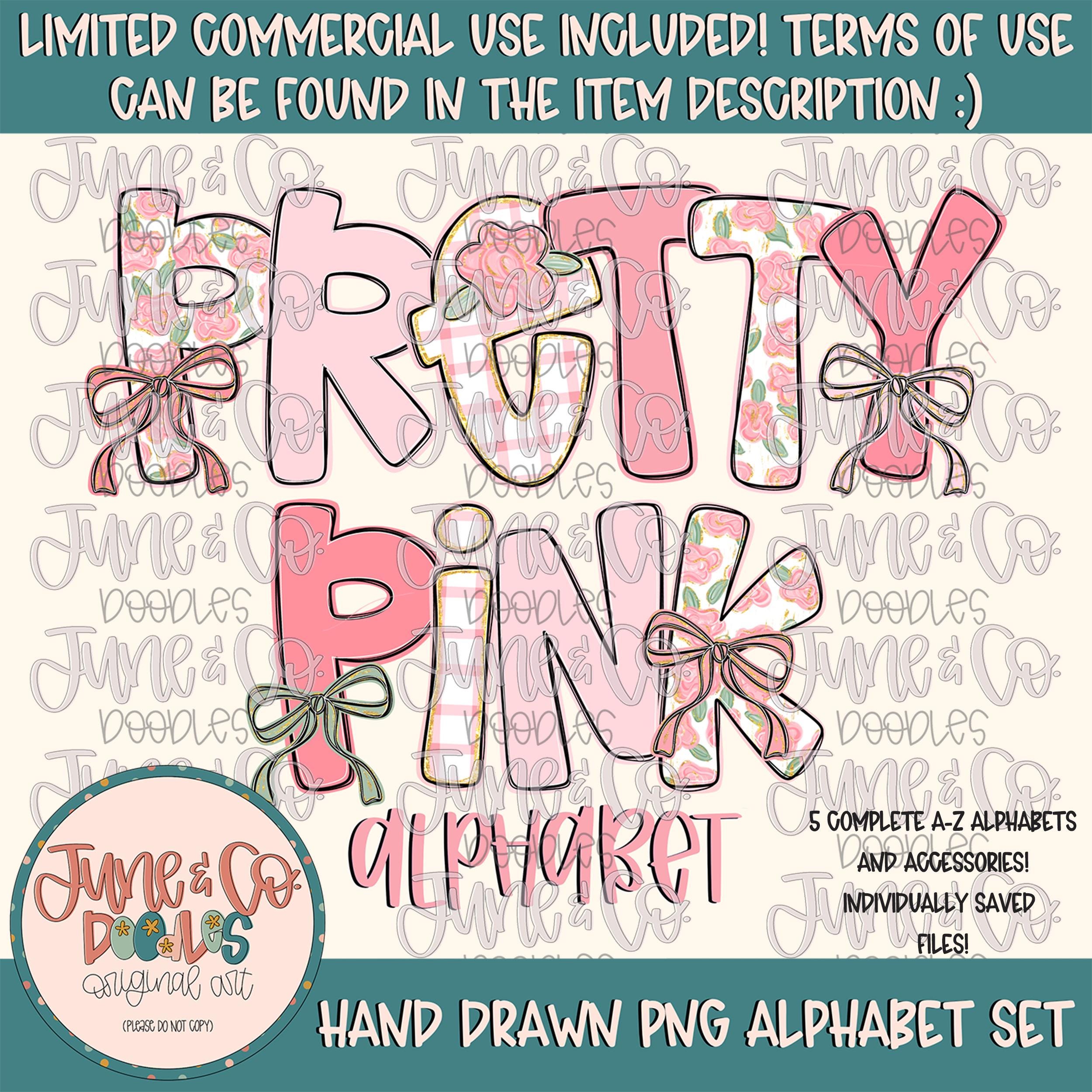 Pretty Pink Floral Alphabet Set- PNG| Preppy Pink Doodle Alpha ...