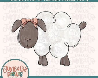 Painted Sheep With Bow PNG| Sketchy Sheep Doodle Sublimation File| Christian Spring Design| Hand Sketched Printable Art| Instant Download