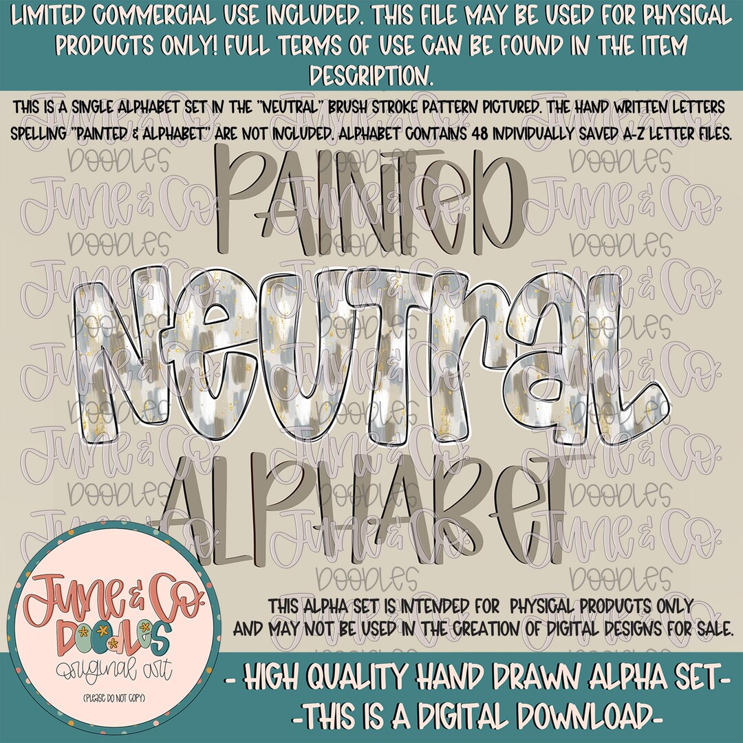 Painted Neutrals Alphabet Set- PNG| Neutral Brush Stroke Doodle Alpha ...