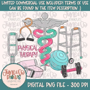 PNG di cose di fisioterapia/File di sublimazione di occupazione medica/Design di maglietta per fisioterapista/Grafica per assistente fisioterapista/Download immediato