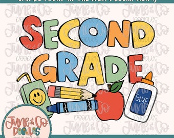 Boys Second Grade Doodles PNG| Boy Back To School Sublimation File| Elementary School Shirt Design| Printable Art| Instant Download