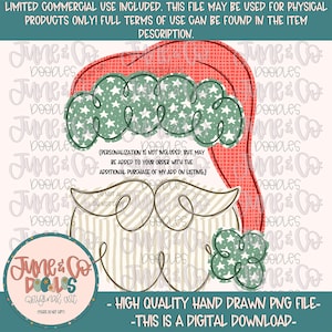 Santa Hat With Beard PNG-Red| Personalizable Santa Sublimation File| Boys Christmas Design| Hand Drawn Art| Digital Download