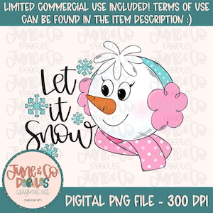 Let It Snow Snowgirl PNG| Plik sublimacji Christmas Doodle| Projekt koszulki na sezon świąteczny| Ręcznie szkicowana sztuka do druku| Natychmiastowe pobranie