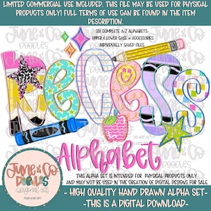 Recess Alphabet Set- PNG| Whimsical School Themed Doodle Alpha| Individually Saved Letters| A-Z Doodle Letters PNG| Digital Download