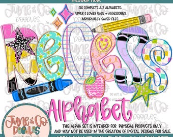 Recess Alphabet Set- PNG| Whimsical School Themed Doodle Alpha| Individually Saved Letters| A-Z Doodle Letters PNG| Digital Download
