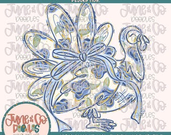May include: A digital download featuring a hand-drawn turkey design. The turkey is outlined in blue with a floral pattern in blue, gold, and white. The image includes text: "LIMITED COMMERCIAL USE INCLUDED" and "HIGH QUALITY HAND DRAWN PNG FILE - THIS IS A DIGITAL DOWNLOAD".