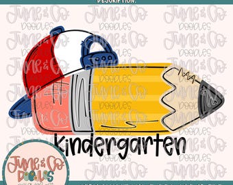 Kleuterschoolpotlood jongens, PNG| Sublimatiebestand potlood met omgekeerde hoed| Ontwerp op basisniveau| Handgetekende kunst| Digitale download