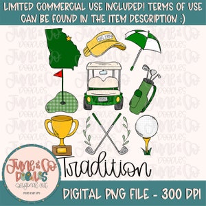 Golfdingen, png PNGEgg| Preppy Golf-sublimatiebestand| Shirtontwerp met golfthema| Handgetekende afdrukbare kunst| Direct downloaden