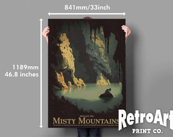 Beneath the Misty Mountains -  with Gollum - Lord of the Rings-Middle Earth Printable Vintage Travel poster - A0 (841 x 1189mm) (33" x 47")