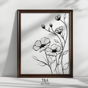 DIGITAL Floral Line Art | Minimalist Botanical Print | Black and White Art | Flower Wall Art | Neutral Decor | Printable Wall Art