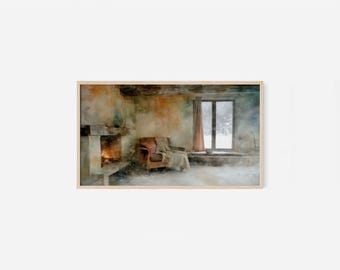 Christmas Frame TV Art - Winter Art for Frame TV, Cozy Rustic Fireplace, Holiday Decor (Digital Download)
