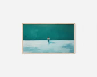 Minimalist TV Frame Art | 3840x2160 4K Instant Download | Samsung The Frame Art | Minimal Blue Green Swimmer