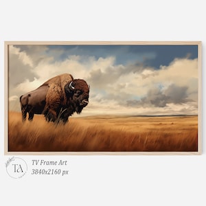 Samsung Frame TV Art | 3840x2160 4K Instant Download | Country Animal Bison Landscape Beige