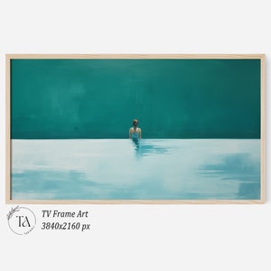 Minimalist TV Frame Art | 3840x2160 4K Instant Download | Samsung The Frame Art | Minimal Blue Green Swimmer