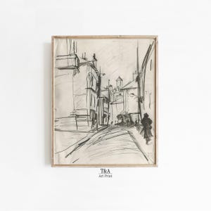 Abstract City Charcoal Drawing Printable Wall Art | Digital Black and White Architecture Print | Vintage Wall Decor