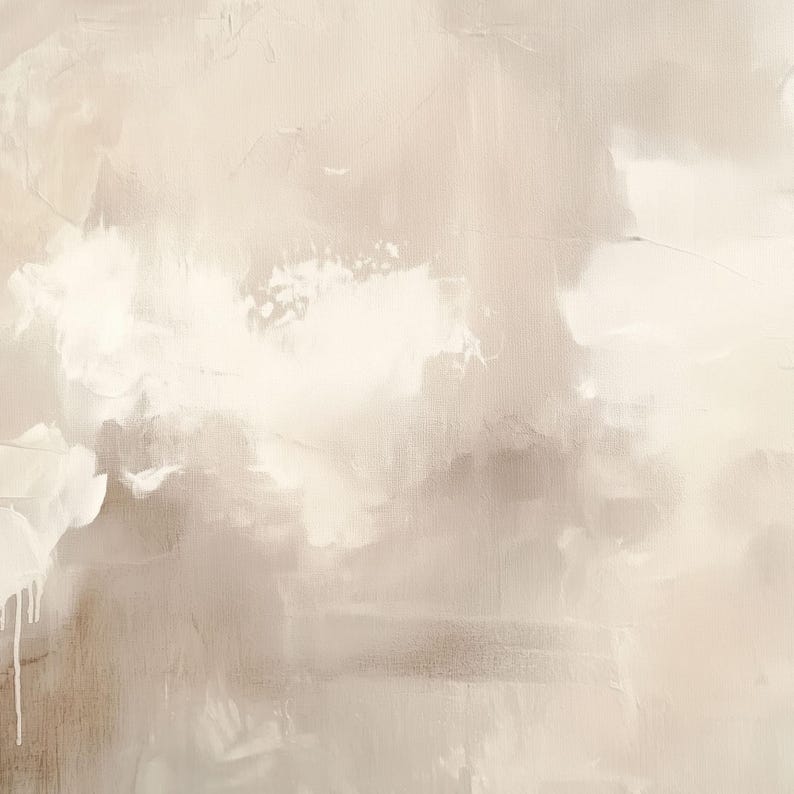 Close-up view of neutral beige and white abstract painting textures used as Samsung Frame TV Art for a soft, minimalist aesthetic.
