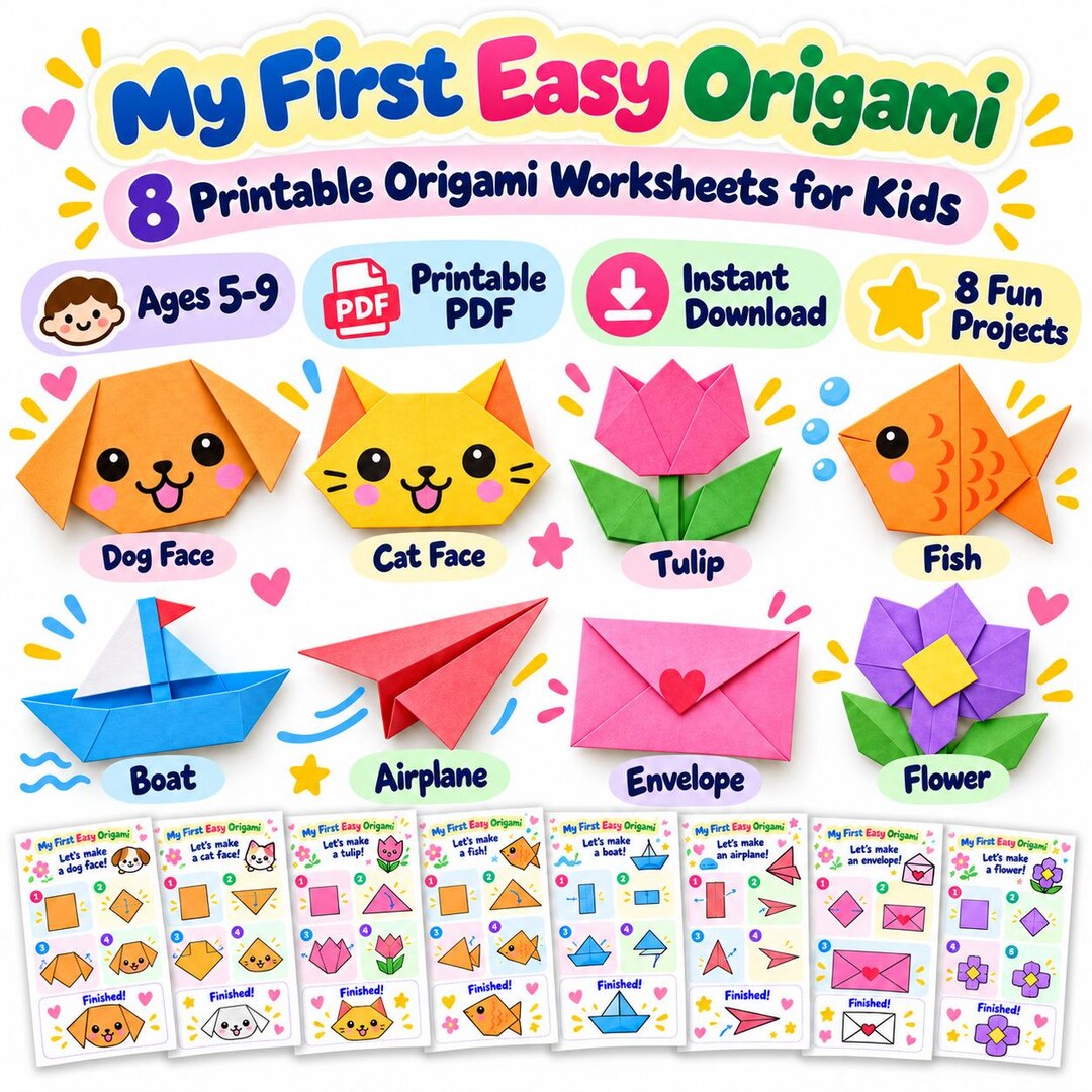 Easy Origami for Kids Ages 5-9 | 8 Printable Paper Folding Activities ...