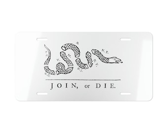 Únete o muere / Fondo blanco con tinta negra / Ben Franklin / Regalo de aficionado a la historia / Regalo político / Regalo de Ben Franklin / Matrícula histórica