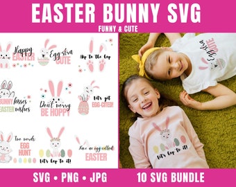 Easter Bunny SVG Bundle with Happy Easter Svg for Shirts, Cute Easter Svg Cut Files for Cricut, Funny and Cute Bunny Svg