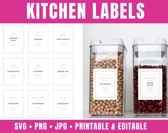Kitchen Labels Template with 100 Pantry Labels, Container Labels, Printable and Editable Kitchen Organization Labels Cut Files for Cricut