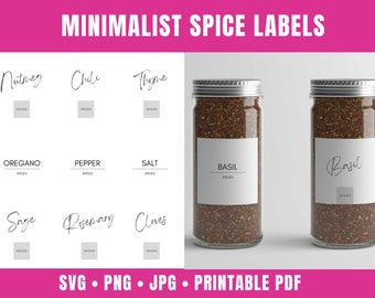 Minimalist Spice Labels Template with 40 Printable Spice Labels, Editable Spice Jar Labels Cut Files for Cricut  | SVG, PNG, PDF